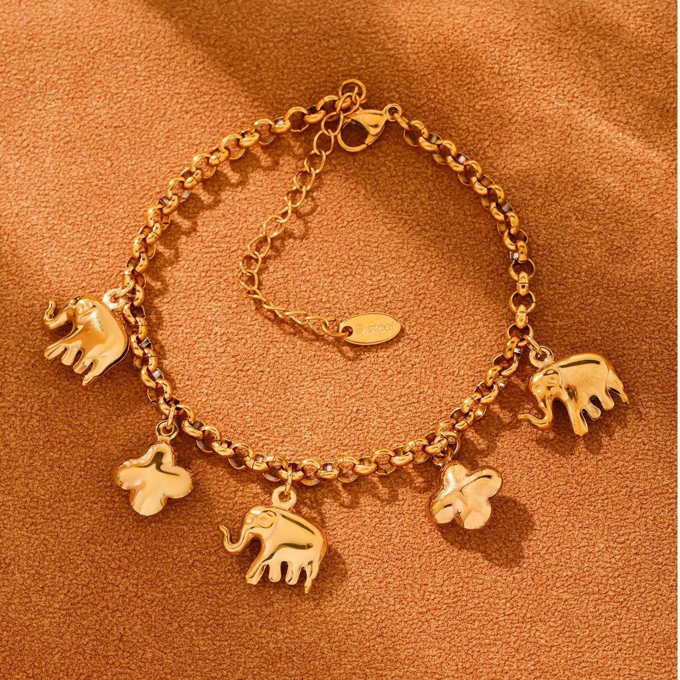 Elephant Flower Bracelet Fashion Stainless Steel Jewelry