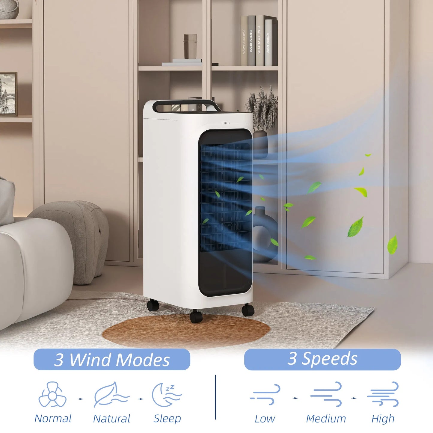 HOMCOM Evaporative Air Cooler With Ice Packs, 3-In-1 Ice Cooling Fan, Portable Swamp Cooler With Water Tank, Timer, Oscillating, Remote, For Home Office Bedroom