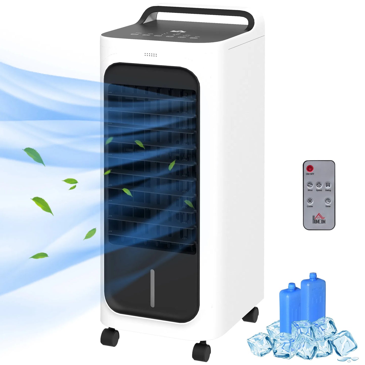 HOMCOM Evaporative Air Cooler With Ice Packs, 3-In-1 Ice Cooling Fan, Portable Swamp Cooler With Water Tank, Timer, Oscillating, Remote, For Home Office Bedroom