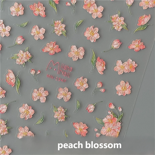 Adorable Floral Nail Stickers: 3D Embossed Design in Instagram Style