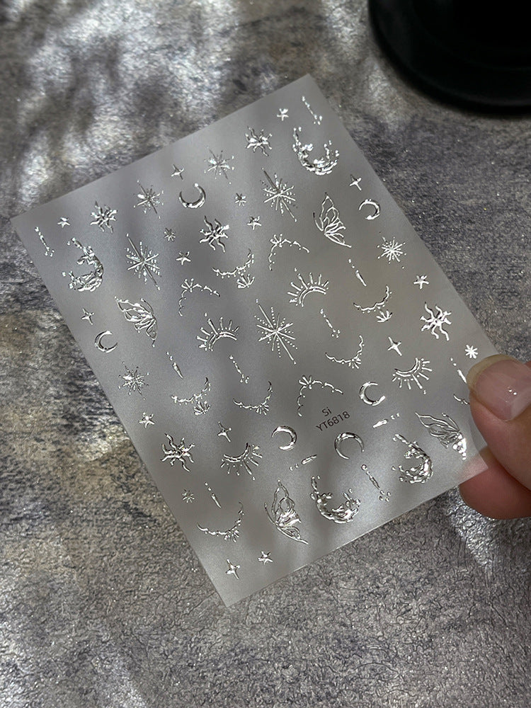 Glam Gold Star & Moon Nail Stickers | Retro Metallic Nail Art Decals for Y2K Grunge Aesthetic