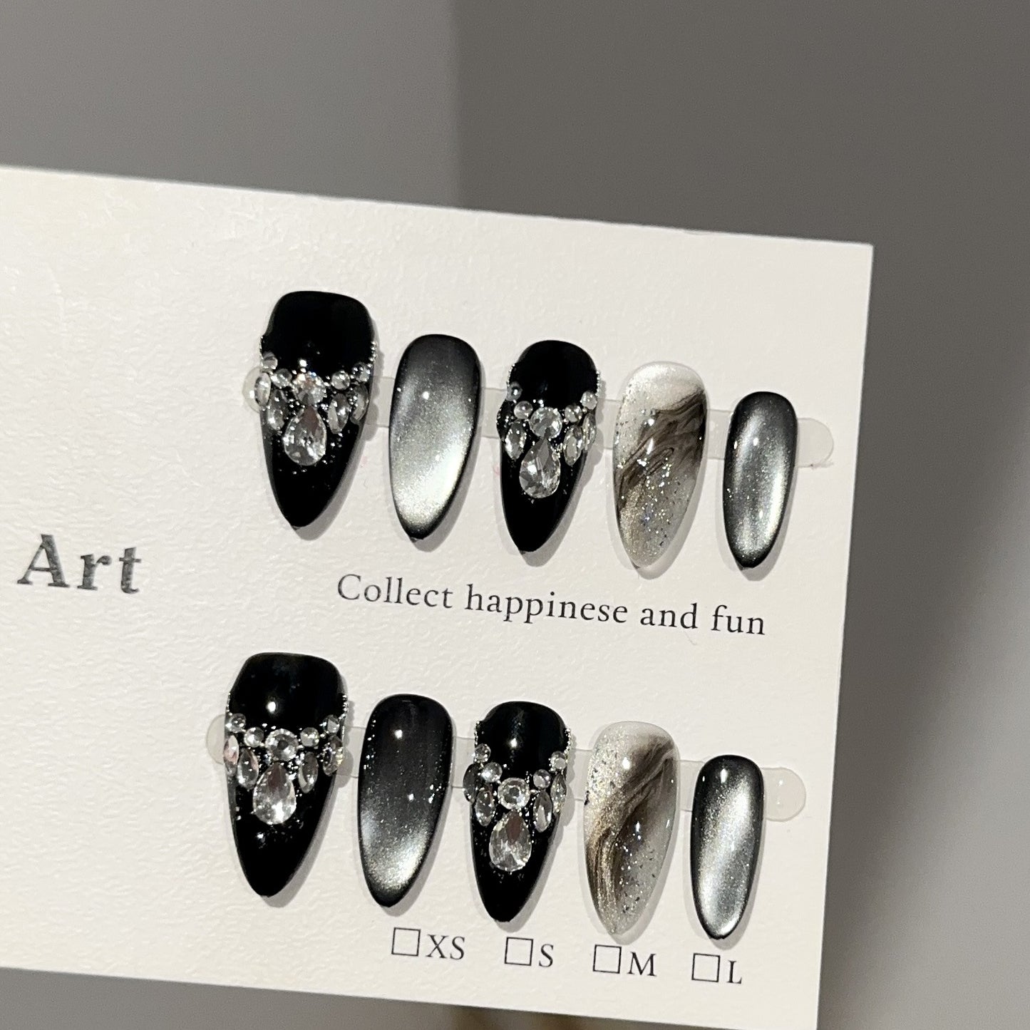 Handmade Press-On Nails -Dark Cat Eye Luxury Diamond-Studded Sparkling False Nail Tips