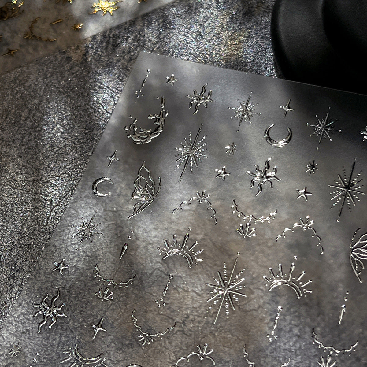 Glam Gold Star & Moon Nail Stickers | Retro Metallic Nail Art Decals for Y2K Grunge Aesthetic