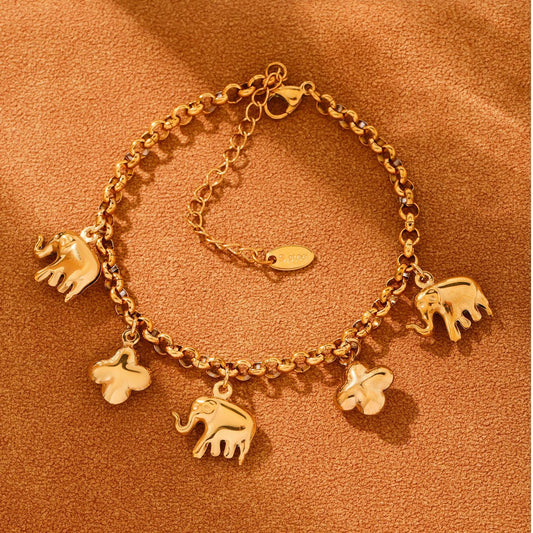 Elephant Flower Bracelet Fashion Stainless Steel Jewelry