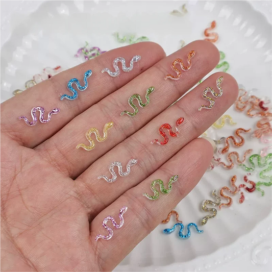Glitter Snake Nail Art Charms - 3D Resin Snake Nail Decor for DIY Manicure Lovers