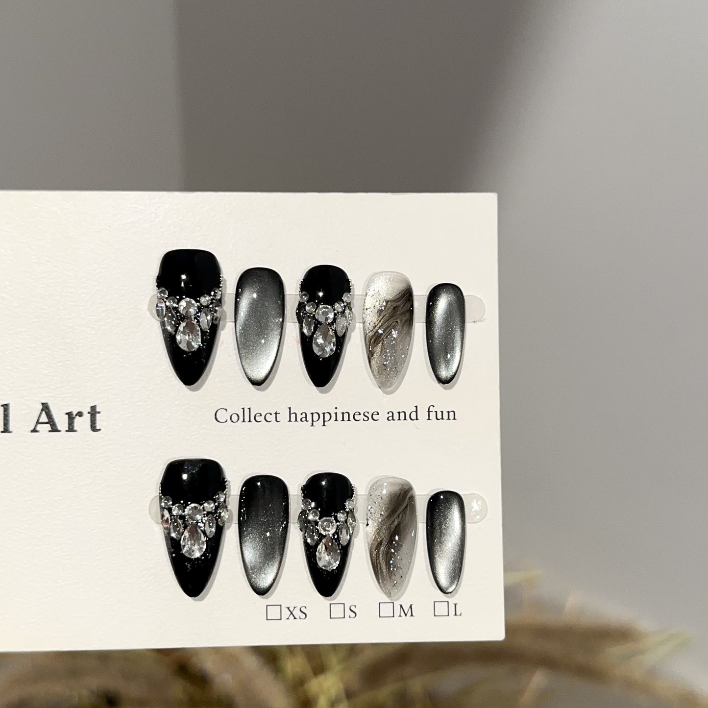 Handmade Press-On Nails -Dark Cat Eye Luxury Diamond-Studded Sparkling False Nail Tips