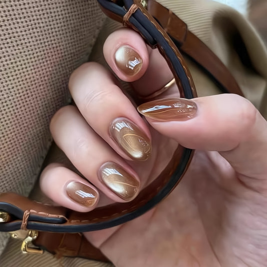 Amber Cat Eye Press - on Nails
