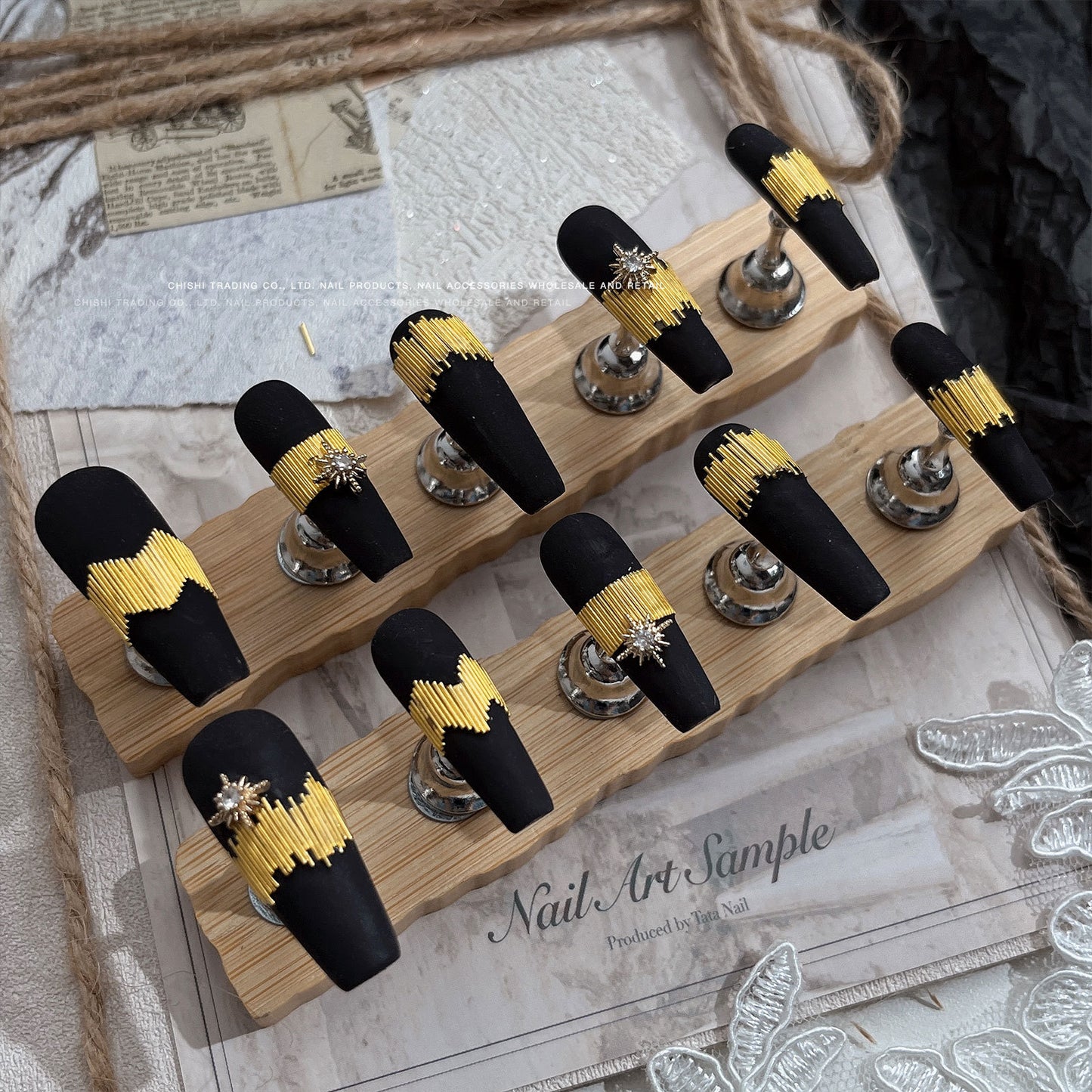 Luxury Black and Gold Striped Nail Stickers