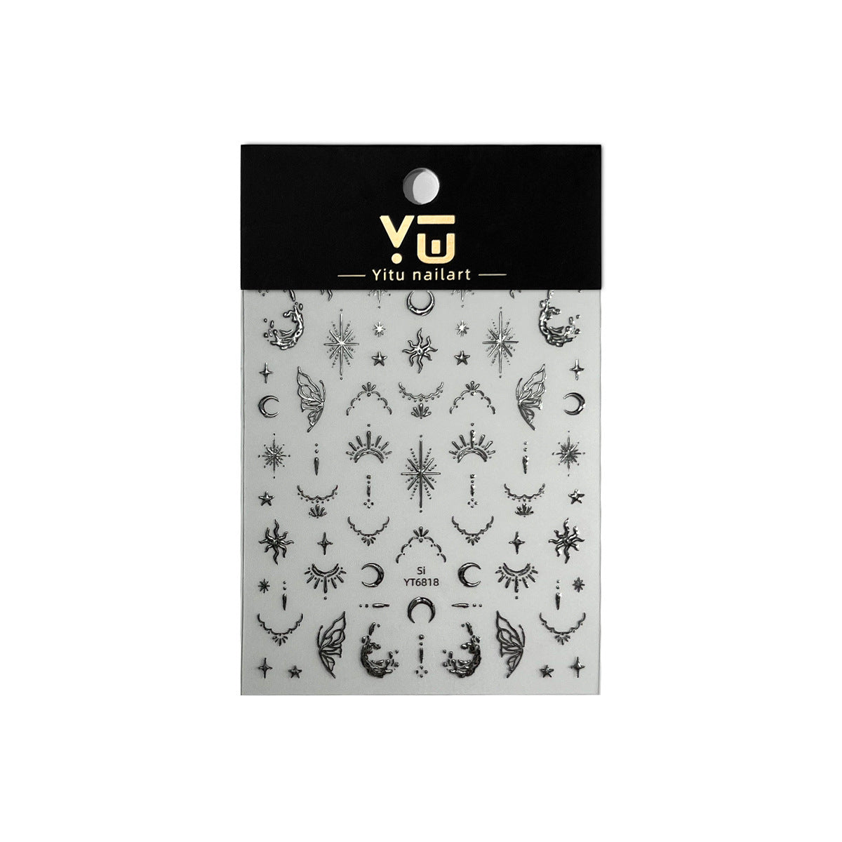 Glam Gold Star & Moon Nail Stickers | Retro Metallic Nail Art Decals for Y2K Grunge Aesthetic