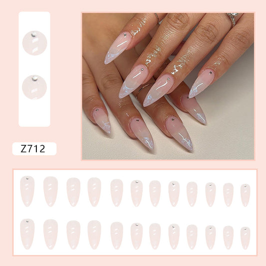 Aurora Nude Pink French Diamond Press-On Nails [Glue-based]