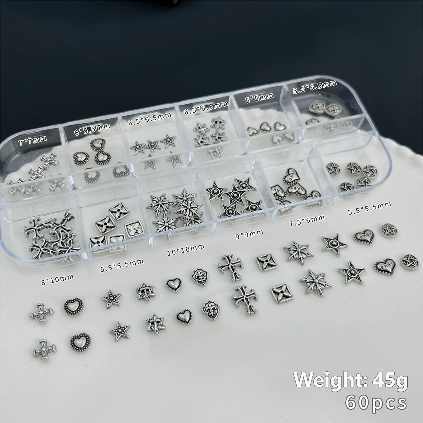 12-Grid Chrome Hearts Nail Art Kit | Gothic Cross Metal Studs & Punk Nail Decorations