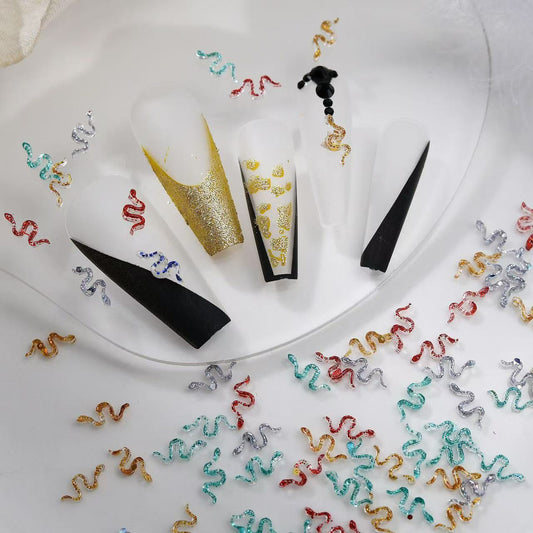 Glitter Snake Nail Art Charms - 3D Resin Snake Nail Decor for DIY Manicure Lovers