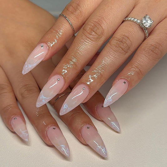Aurora Nude Pink French Diamond Press-On Nails [Glue-based]