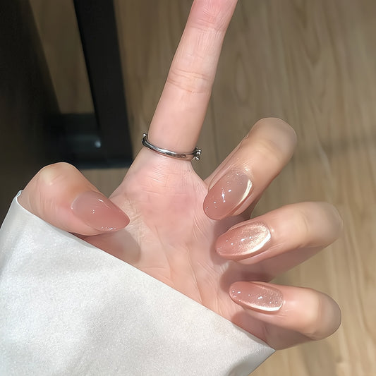 Honey Peach Nude Gradient Cat Eye Press-On Nails