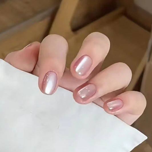 Crystal Cat-Eye Sheer Pink Press-On Nails (24 Pcs/Box)