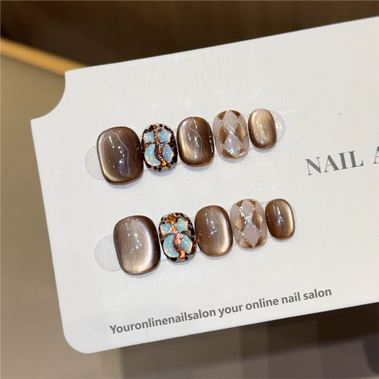 Bronze Cat-Eye Press-On Nails |Ins-Style Handmade
