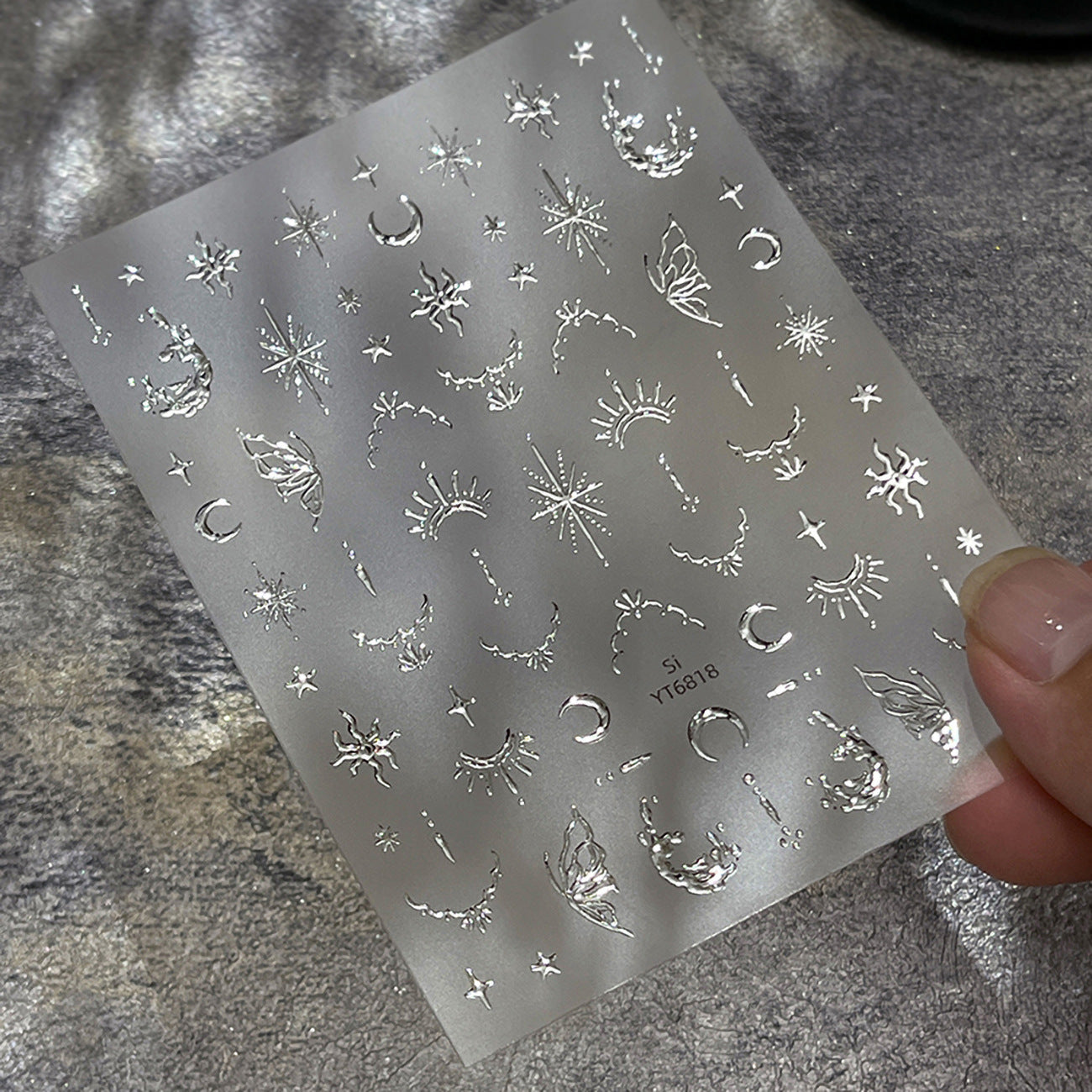 Glam Gold Star & Moon Nail Stickers | Retro Metallic Nail Art Decals for Y2K Grunge Aesthetic