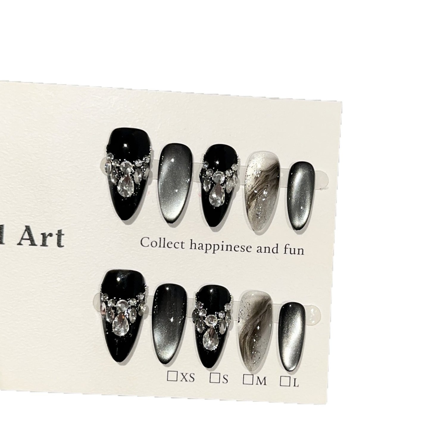 Handmade Press-On Nails -Dark Cat Eye Luxury Diamond-Studded Sparkling False Nail Tips
