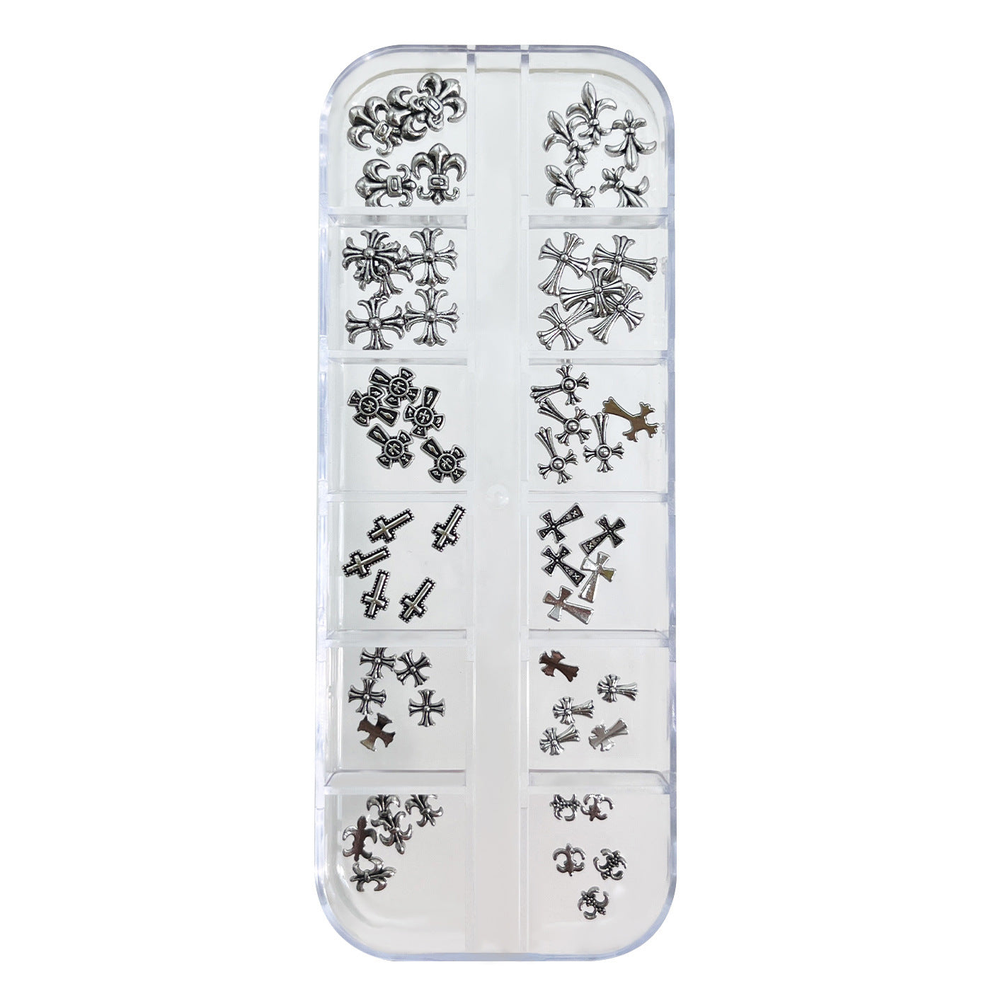 12-Grid Chrome Hearts Nail Art Kit | Gothic Cross Metal Studs & Punk Nail Decorations