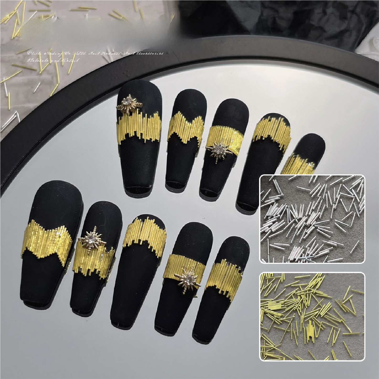 Luxury Black and Gold Striped Nail Stickers